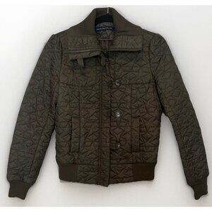 French Connection Women’s Bomber Puffer Jacket Coat Dark Green, Quilted, Size S